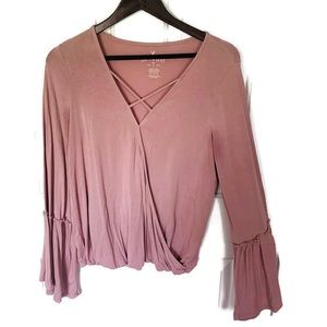 American Eagle soft & sexy bell sleeve wrap top pink size Medium